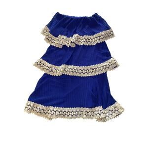 Judith March- Blue with white Crochet Lace tier skirt made in USA size Medium